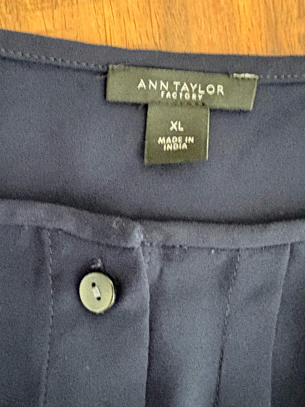 Ann Taylor Factory Navy Ruffle Sleeve Button-Down Blouse - Picture 4 of 5